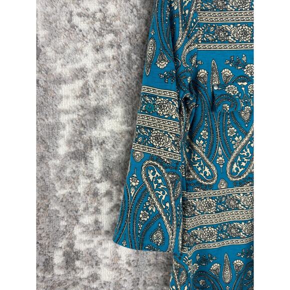 Ninedaily Womens Size S Floral Stretch 1/4 Zip Top Blue Roll Tab Sleeve - Picture 2 of 11